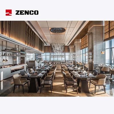 Nowoczesny luksusowy zestaw mebli hotelowych i restauracyjnych Stolik z drewna masywnego i skórzane krzesła dla czterech osób
