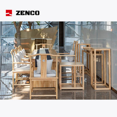 Zestaw mebli w lobby hotelu zawiera drewno masywne wykonane z stołu do herbaty, krzesła do herbaty, stołu kawowego