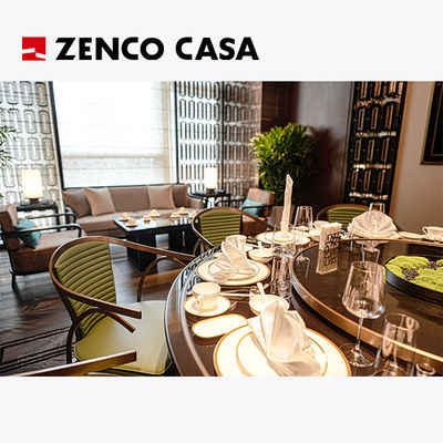 Meble hotelowe restauracyjne zawierają okrągły stół jadalny z gramofonem i pasującymi krzesłami jadalnymi