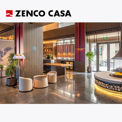 Zestaw mebli w lobby hotelu obejmuje krzesła, krzesła, stołki, stolik, kanapę, poduszki