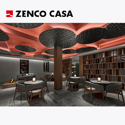 Zestaw mebli hotelowych z marmurowym okrągłym stołem i skórzanymi krzesłami