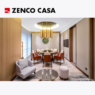 Hotel Restaurant High-End Custom Leather Chairs And Marble Rotatable Dining Table