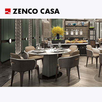Zestaw mebli hotelowych restauracji zawiera skórzane krzesło jadalne i marmurowy okrągły stół jadalny
